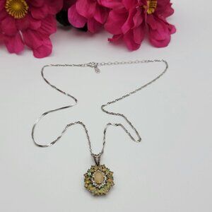 Vintage Signed BBJ 925 Sterling Silver Yellow Fire Opal Pendant Necklace 20" Adj